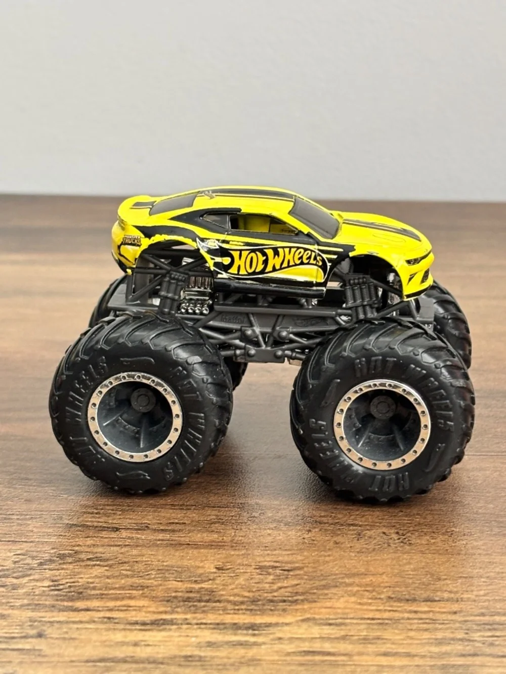 Hot Wheels Monster Truck Die Cast 1:64 Yellow Black Chevy Camaro Body Toy